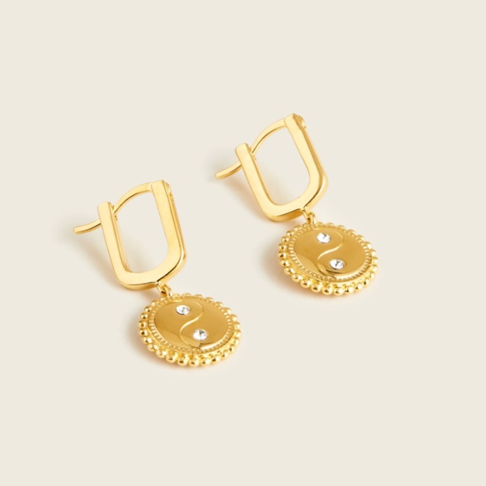 NWT J. Crew Demi-fine 14k Gold-Plated and Crystal‎ Yin-Yang Earrings